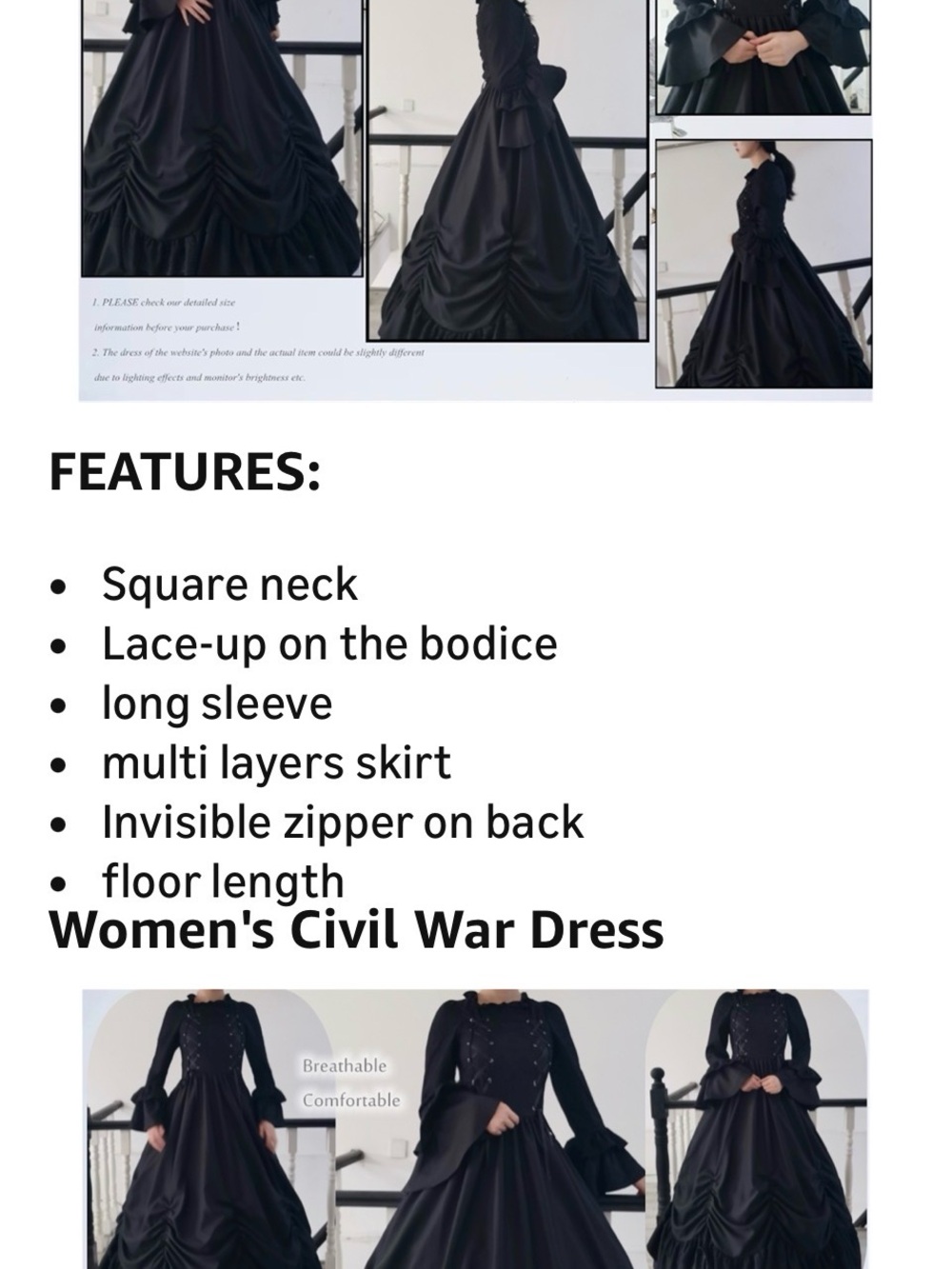 Elegant Black Gothic-Inspired Women's Dress Halloween Bride - Picture 4 of 5